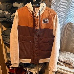 Men's Cinch Jacket, Hoodie with Puffer Brown Body
